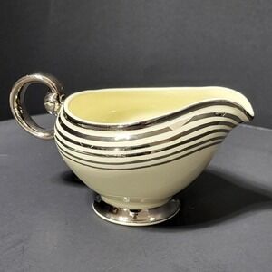VTG Taylor Smith Taylor Creamer Art Deco Silver Platinum Stripes Cream